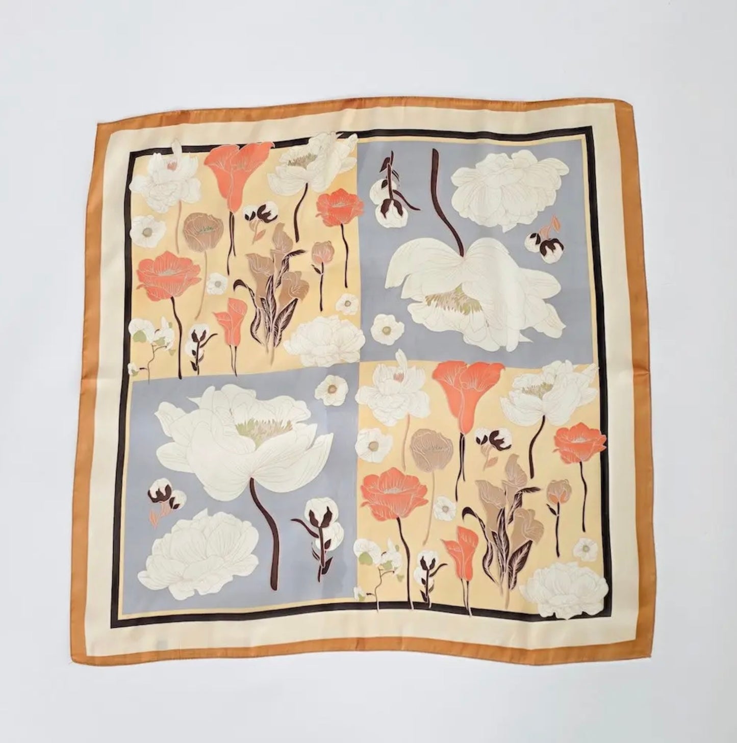 Floral Scarf Orange/Brown/Grey