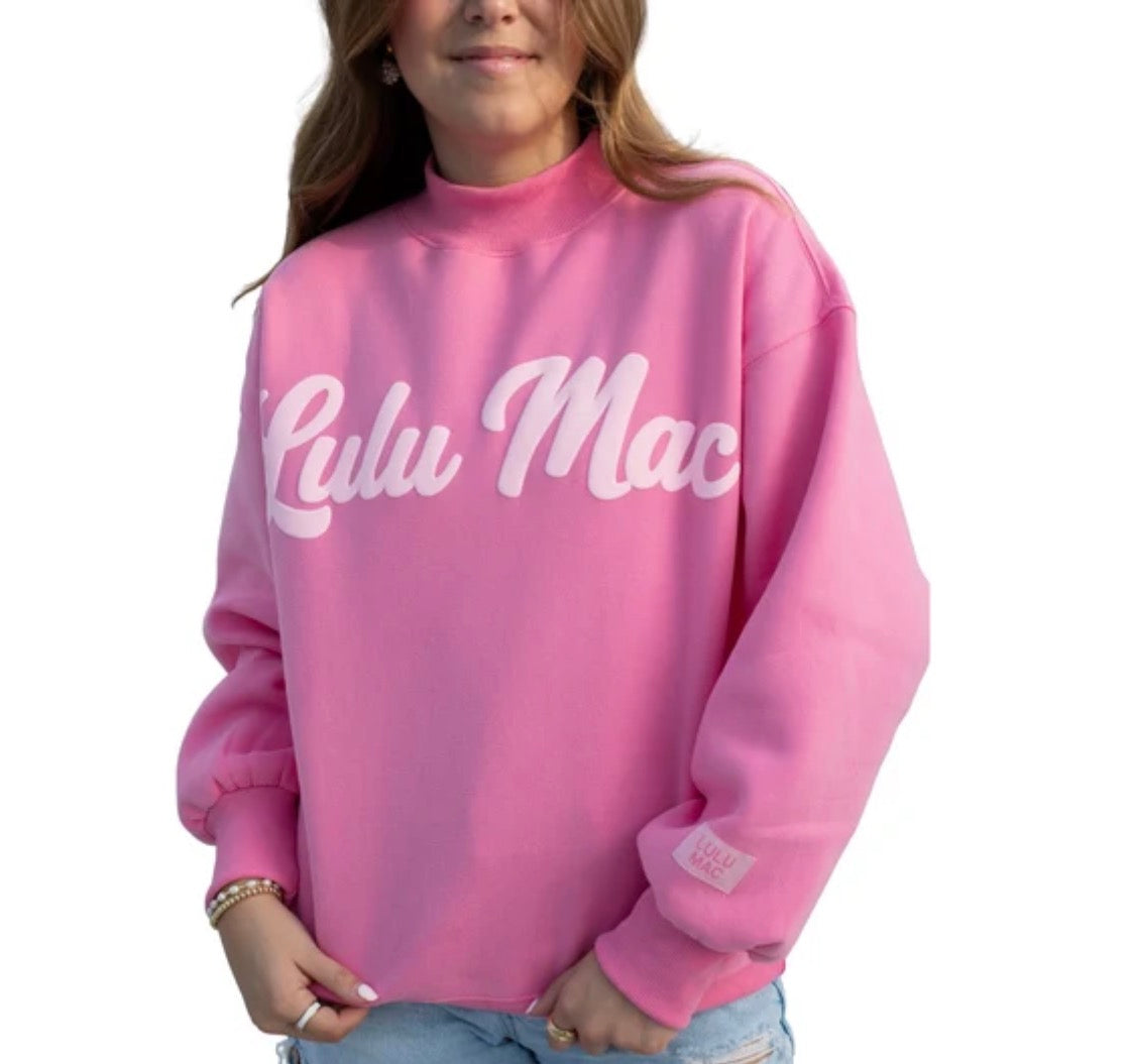 Lulu Mac Mock Neck Script Sweater Bubblegum