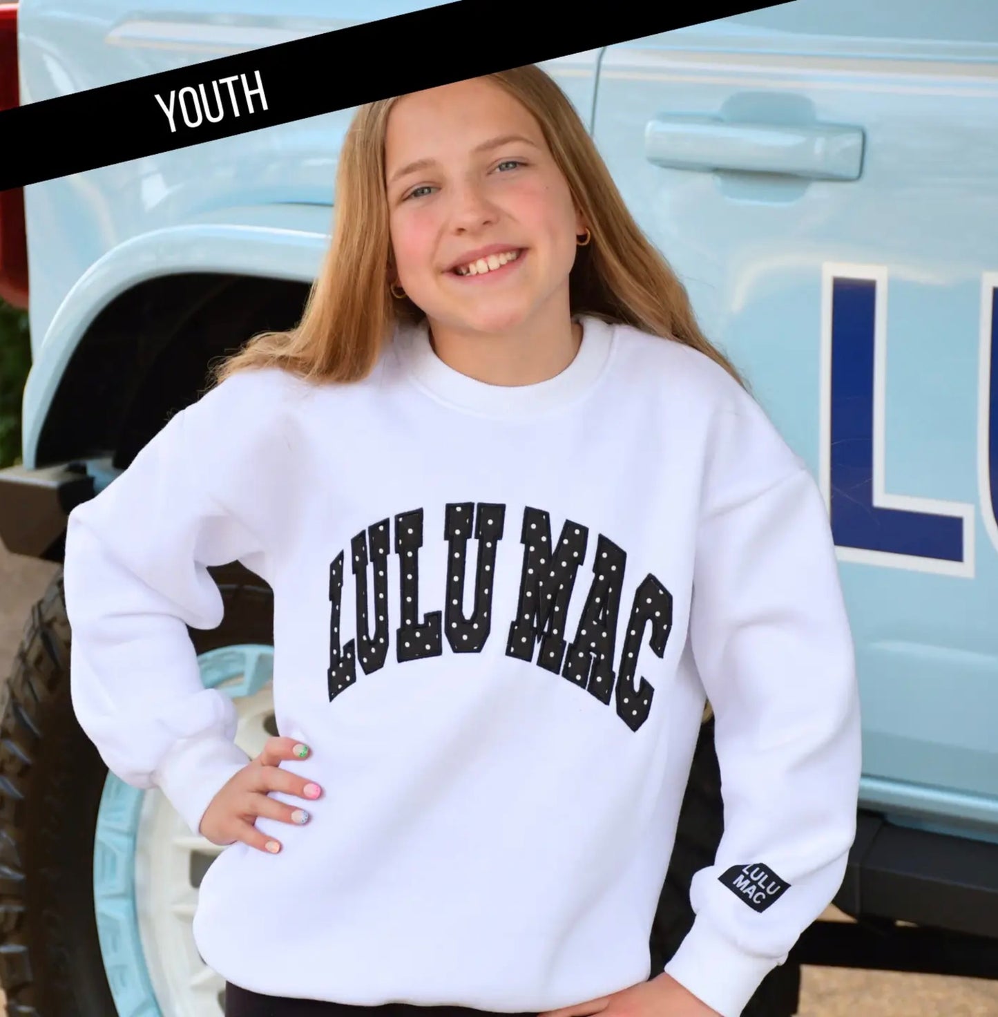 Youth Lulu Mac White Sweater with Polka Dots