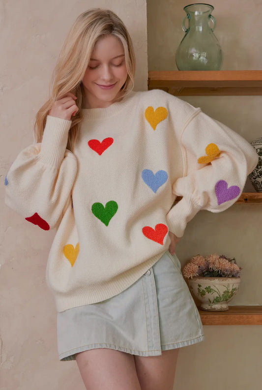Love all over Mello Heart Sweater