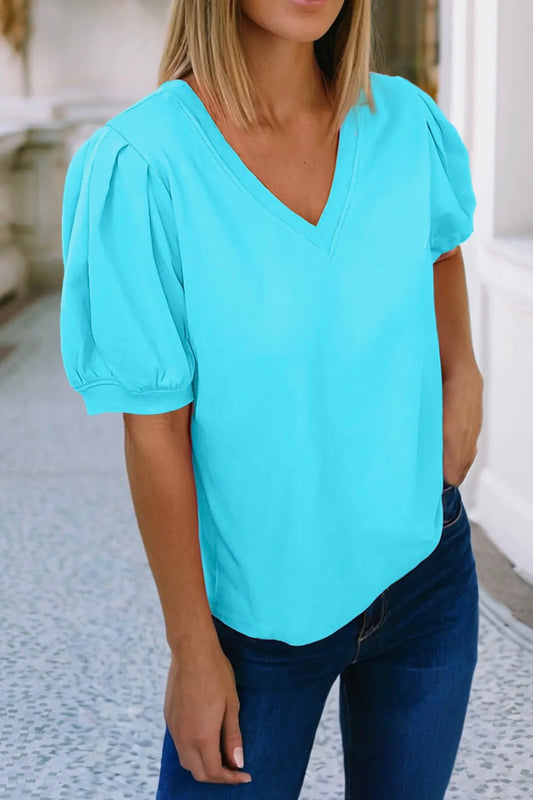 Haley Bubble Sleeve Blouse In Blue