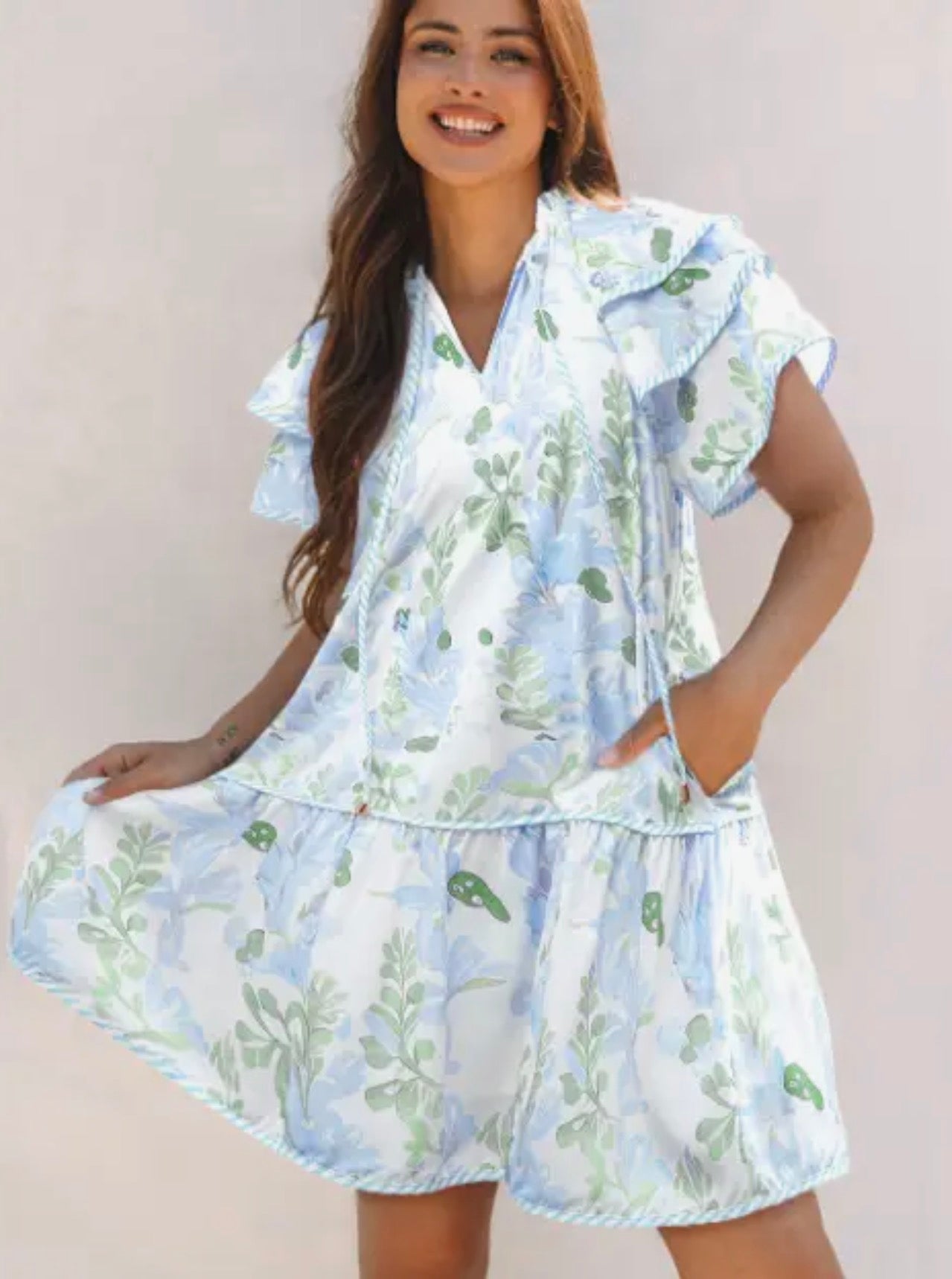 Blue Willow Ruffle Dress