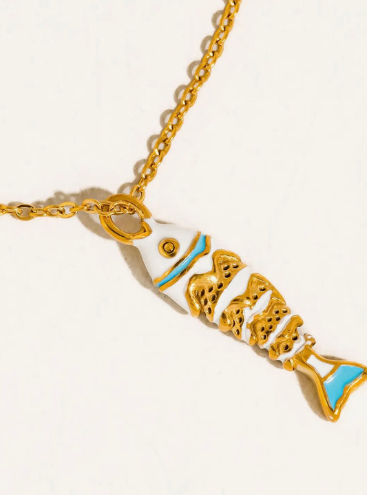 Laguna 18K Gold Non-Tarnish Enamel Fish Necklace