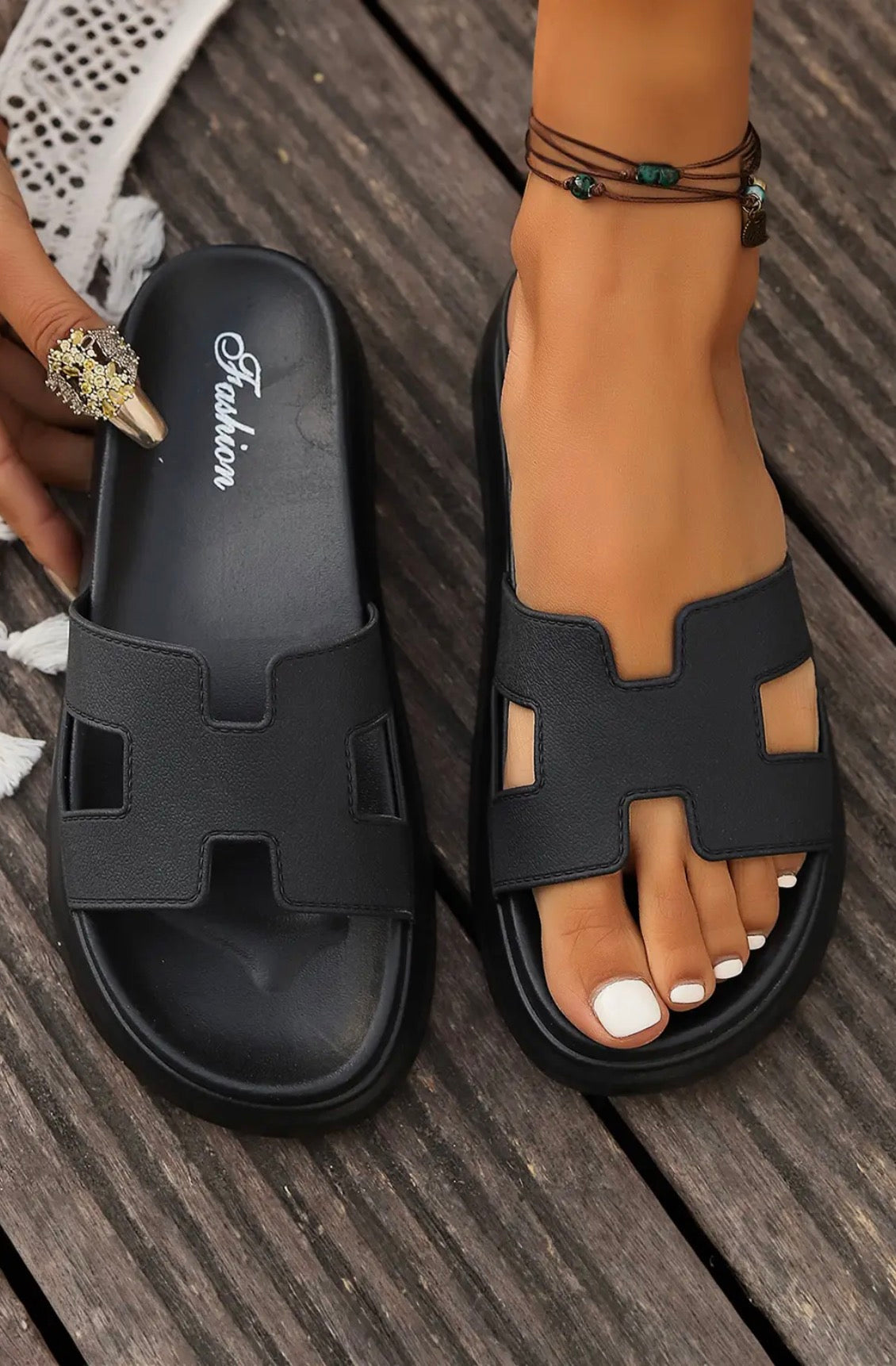 Platform Cutout Sandal In Black