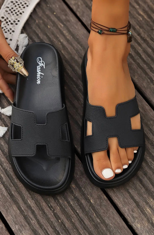 Platform Cutout Sandal In Black