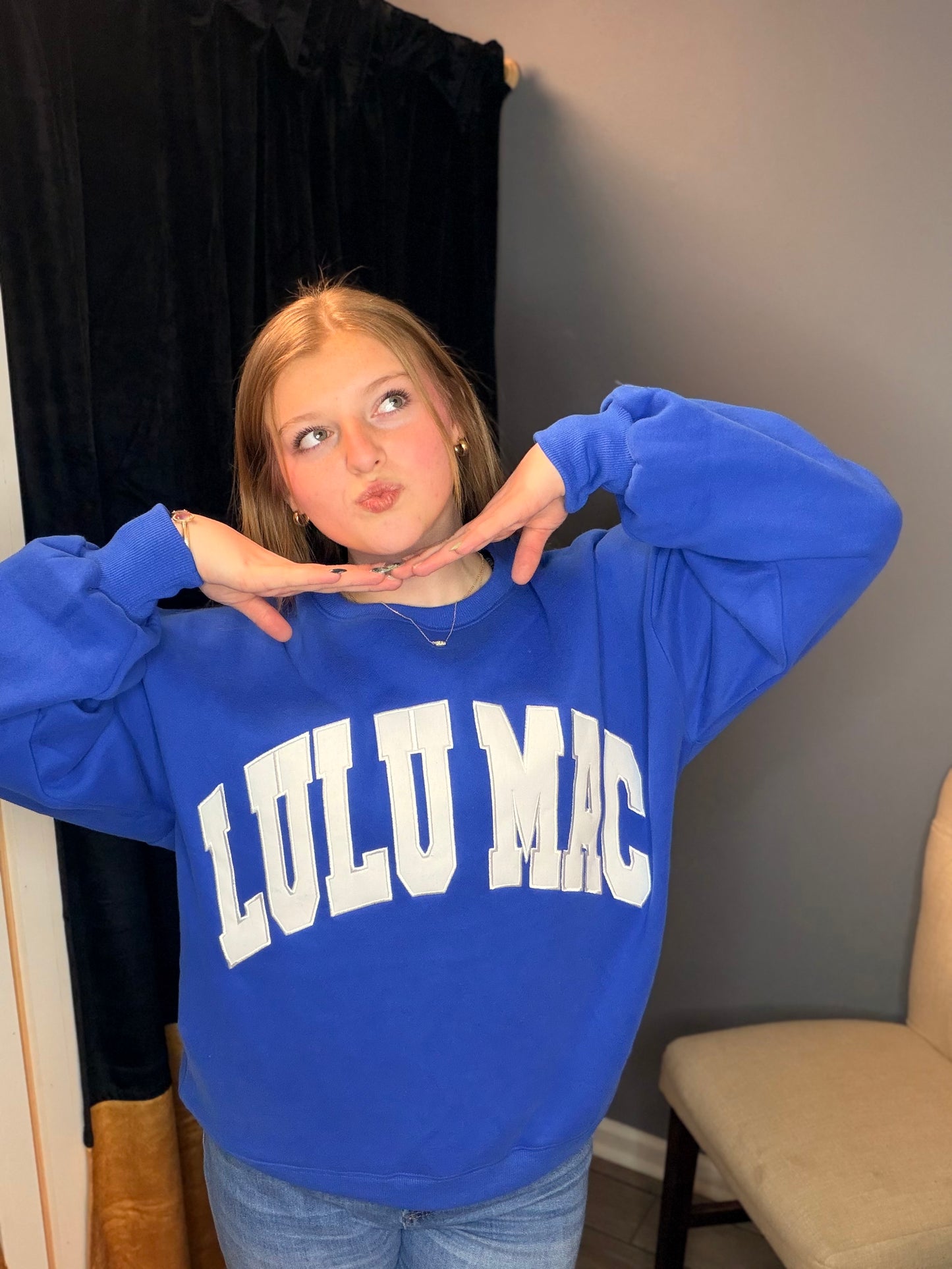 Lulu Mac Royal Blue with White Stitch Sweater