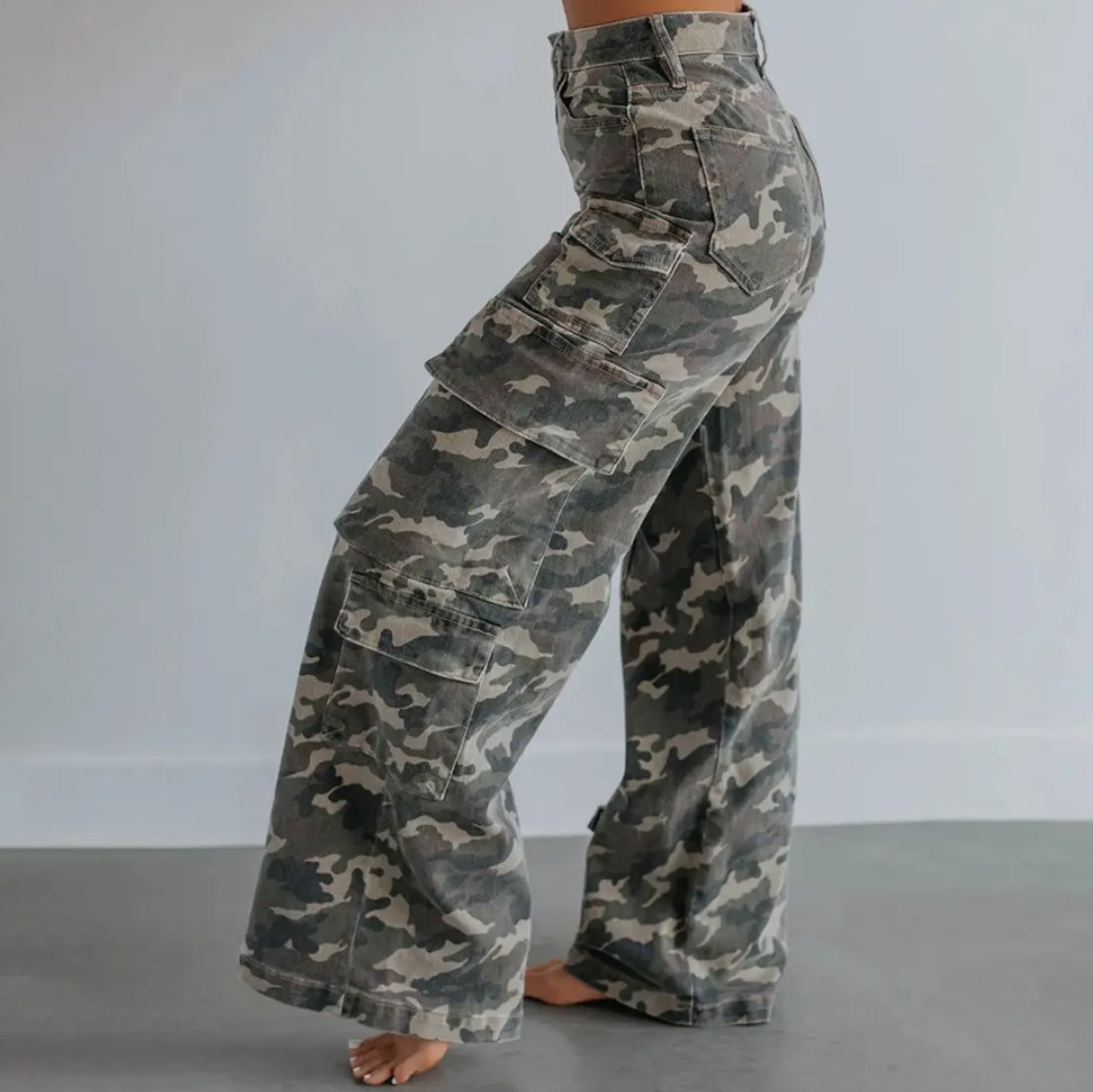 High Rise Cargo Camo Jean