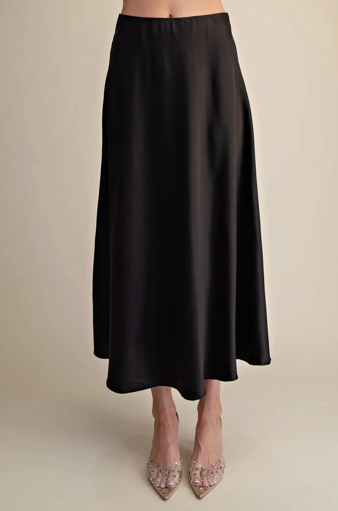 Glam Satin Black Flare Skirt