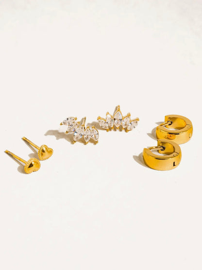 18K Gold Triple Stud Earring Set