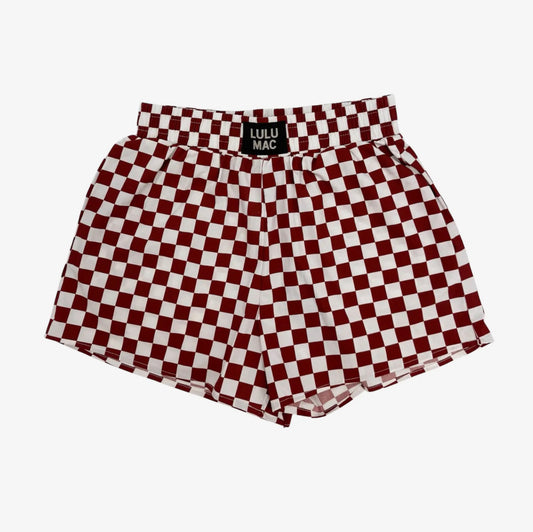Lulu Mac Checkered Maroon Boxer Shorts