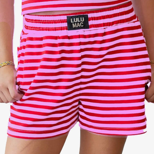 Lulu Mac Pink & Red Stripe Lounge Shorts