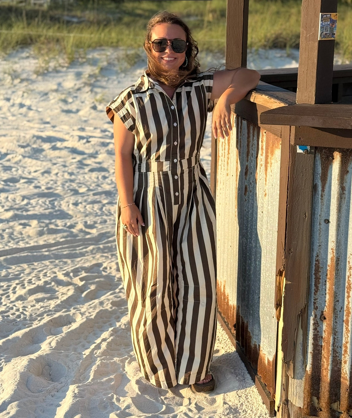 Sydney Striped Button Up Barrel Leg Jumper