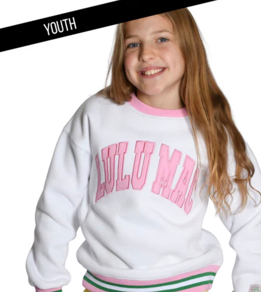 Youth Lulu Mac White with Pink Stitch Sweater
