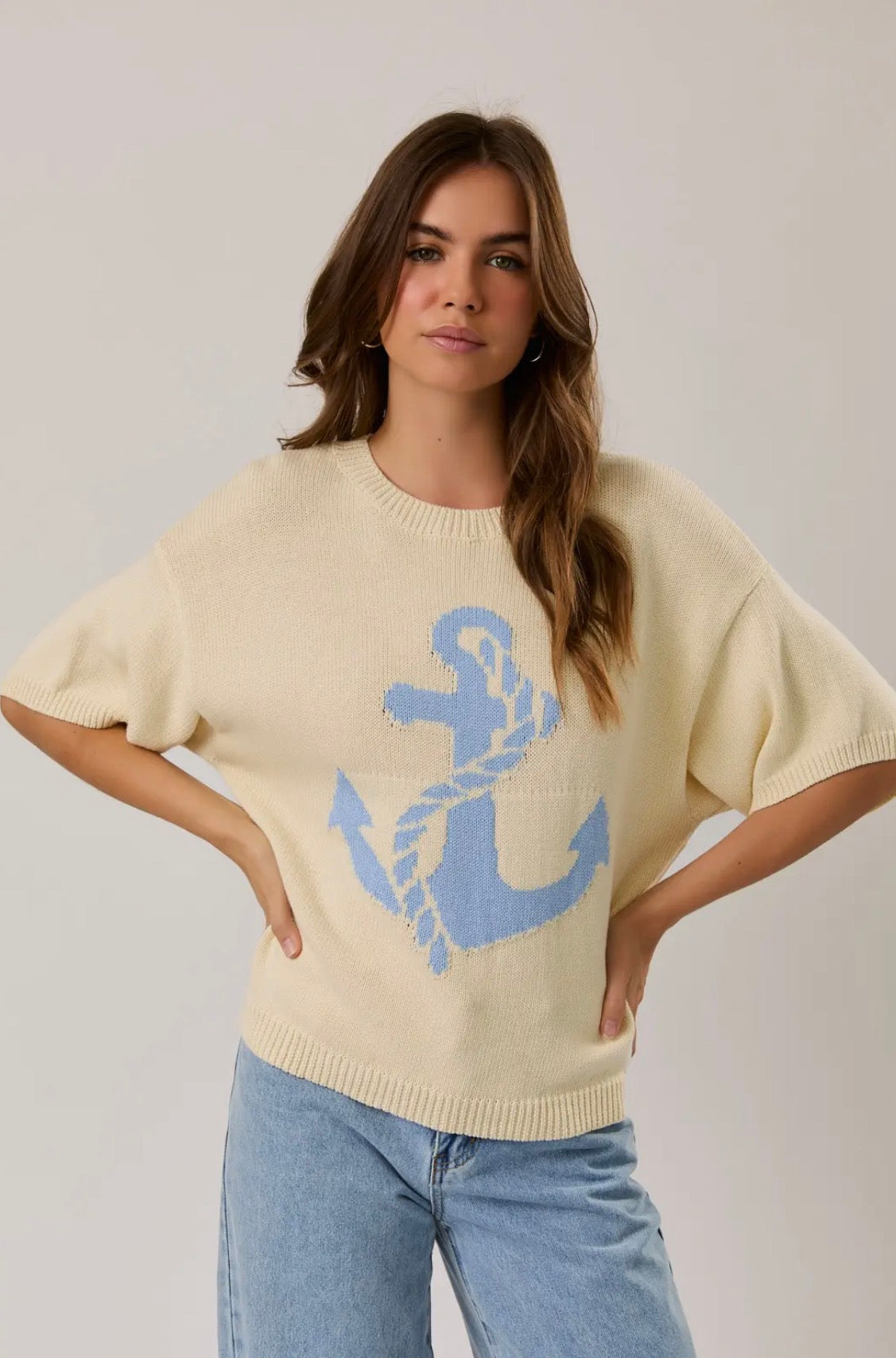 Sunny Seas Anchor Sweater Top