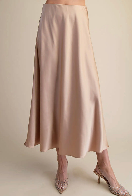 Glam Satin Champagne Flare Skirt