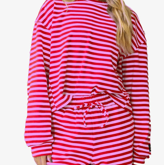 Lulu Mac Pink & Red Stripe Long Sleeve Lounge Top