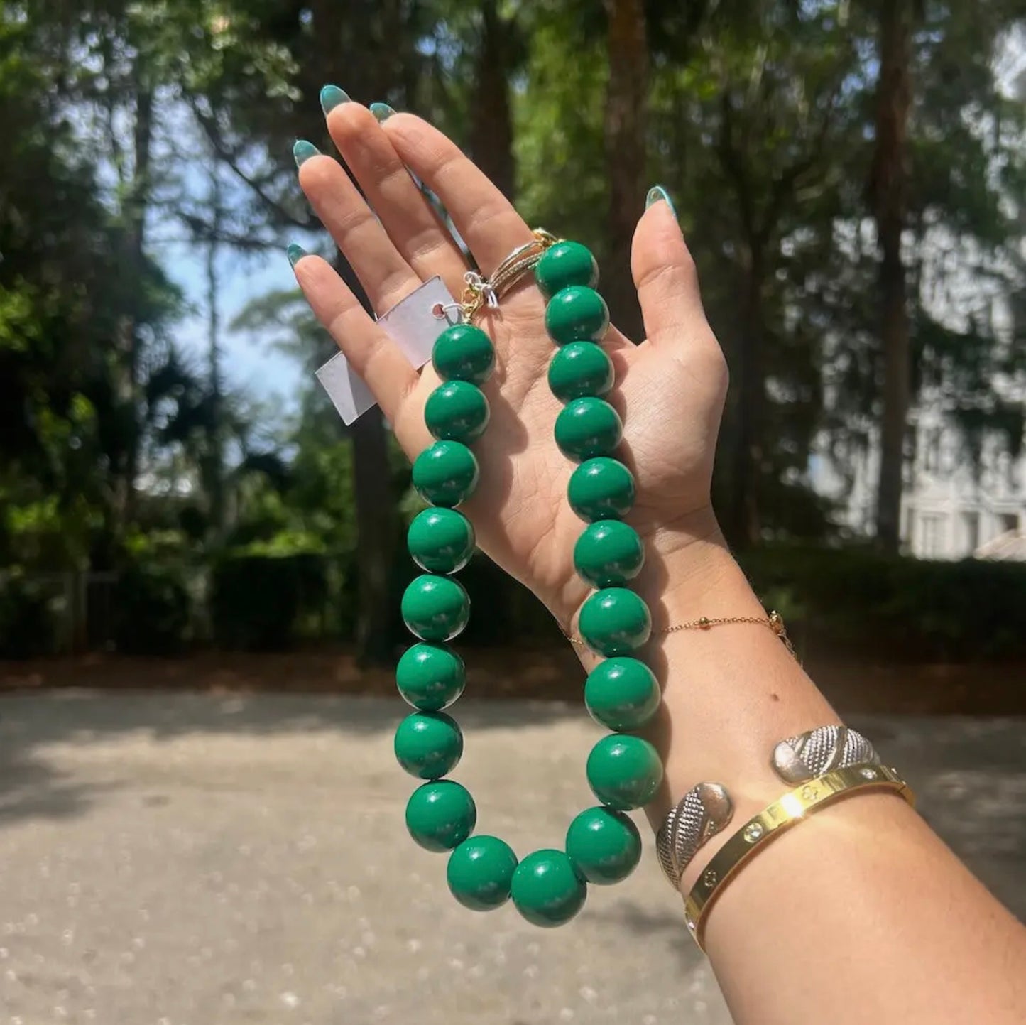 Mindi Multipurpose Green Beaded Neclace/Bag Chain