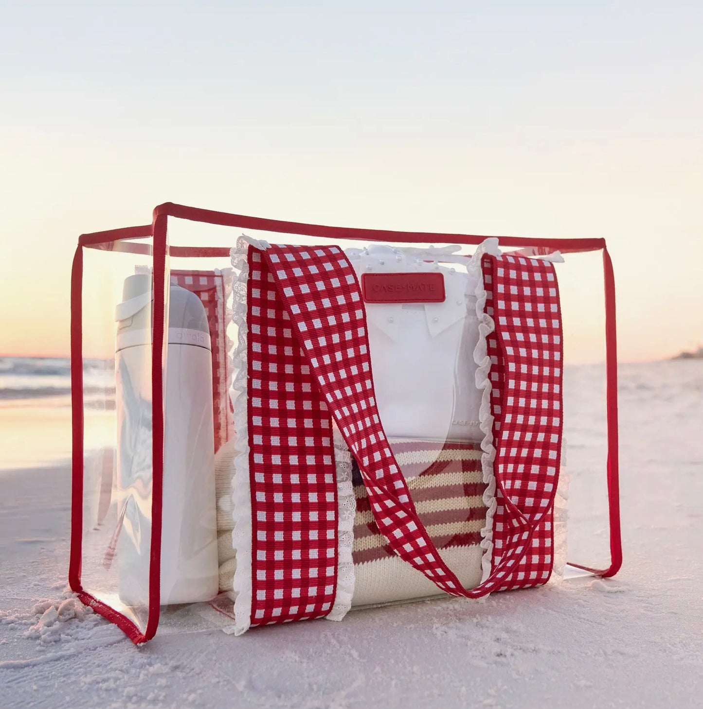 Case-Mate Red Gingham Eyelit Ruffle Jelly Tote