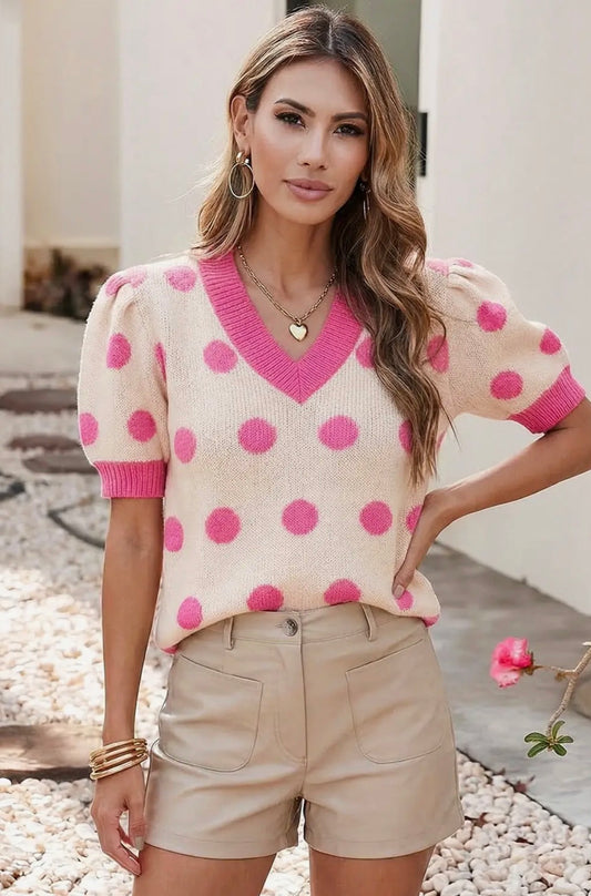 Flatter Me Pink Polka Dot Top