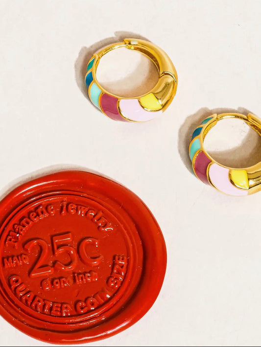 Paloma 18K Gold Non-Tarnish Colorful Striped Hoops
