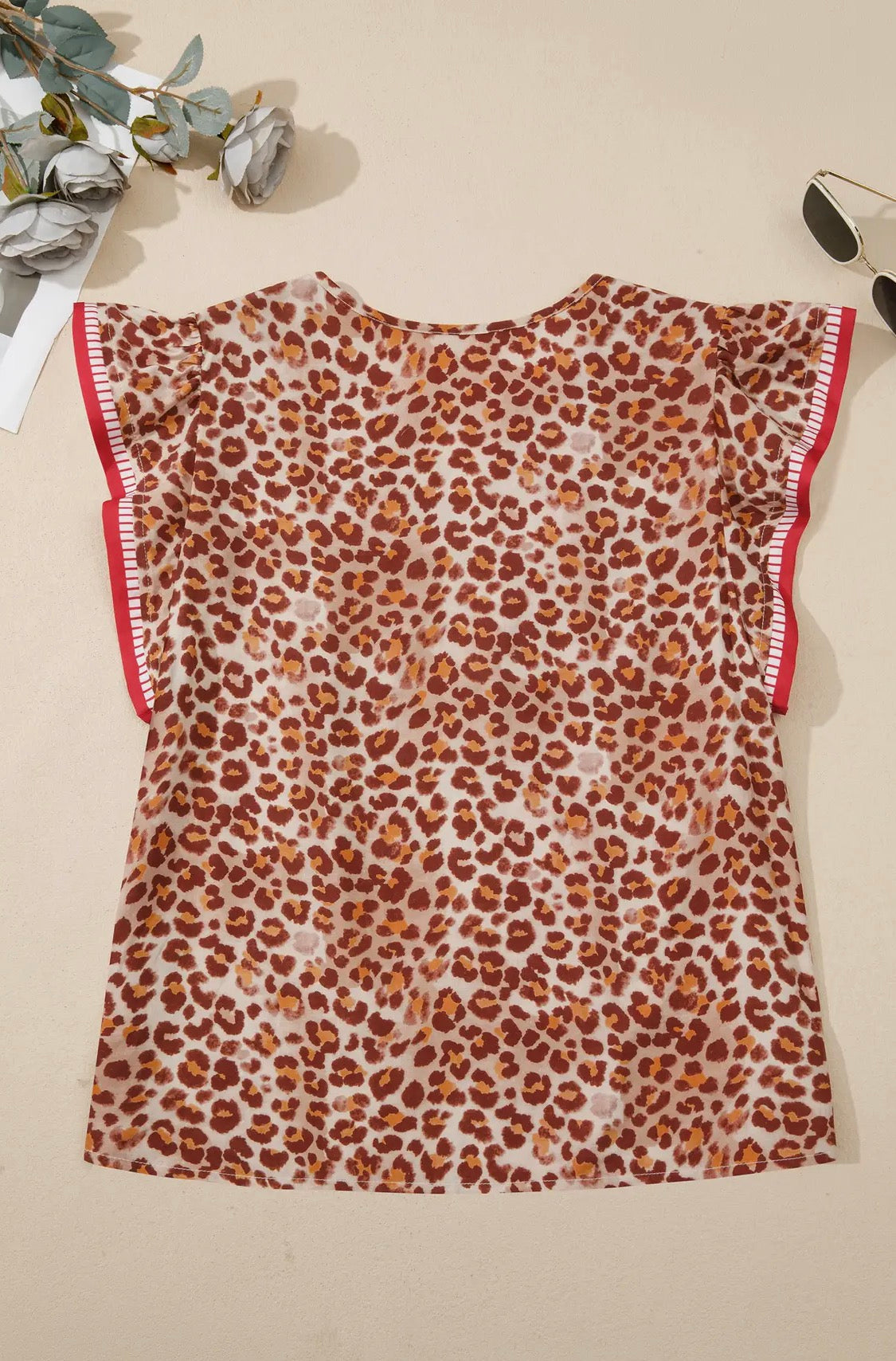 Leopard Ruffle V Neck Top