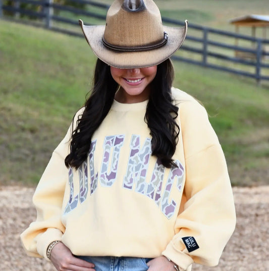 Lulu Mac Butter Yellow with Camo Sweater