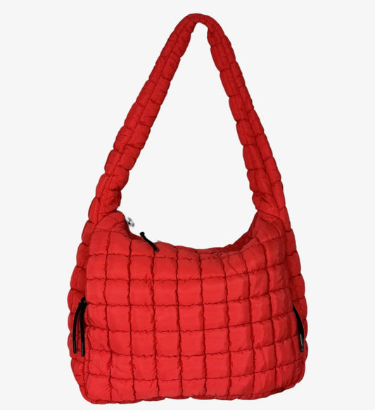Quilted Puffer Handbag In Red Large