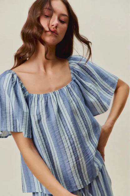 Striped Flutter Sleeve Top