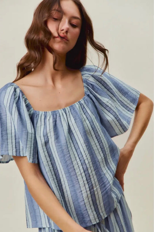 Striped Flutter Sleeve Top