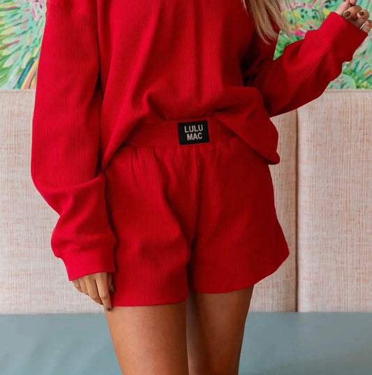 Lulu Mac Waffle Red Shorts with Pockets