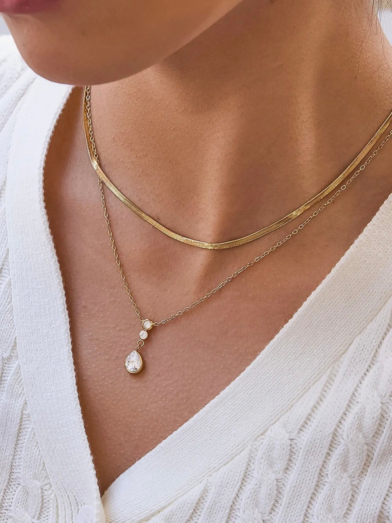 Sasha 18k Gold Non-Tarnish Layered Teardrop Neclace