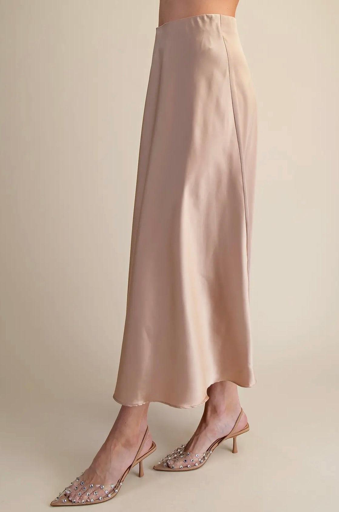 Glam Satin Champagne Flare Skirt