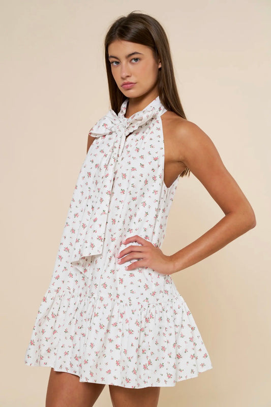 Flower Print Ribbon Tie Dress