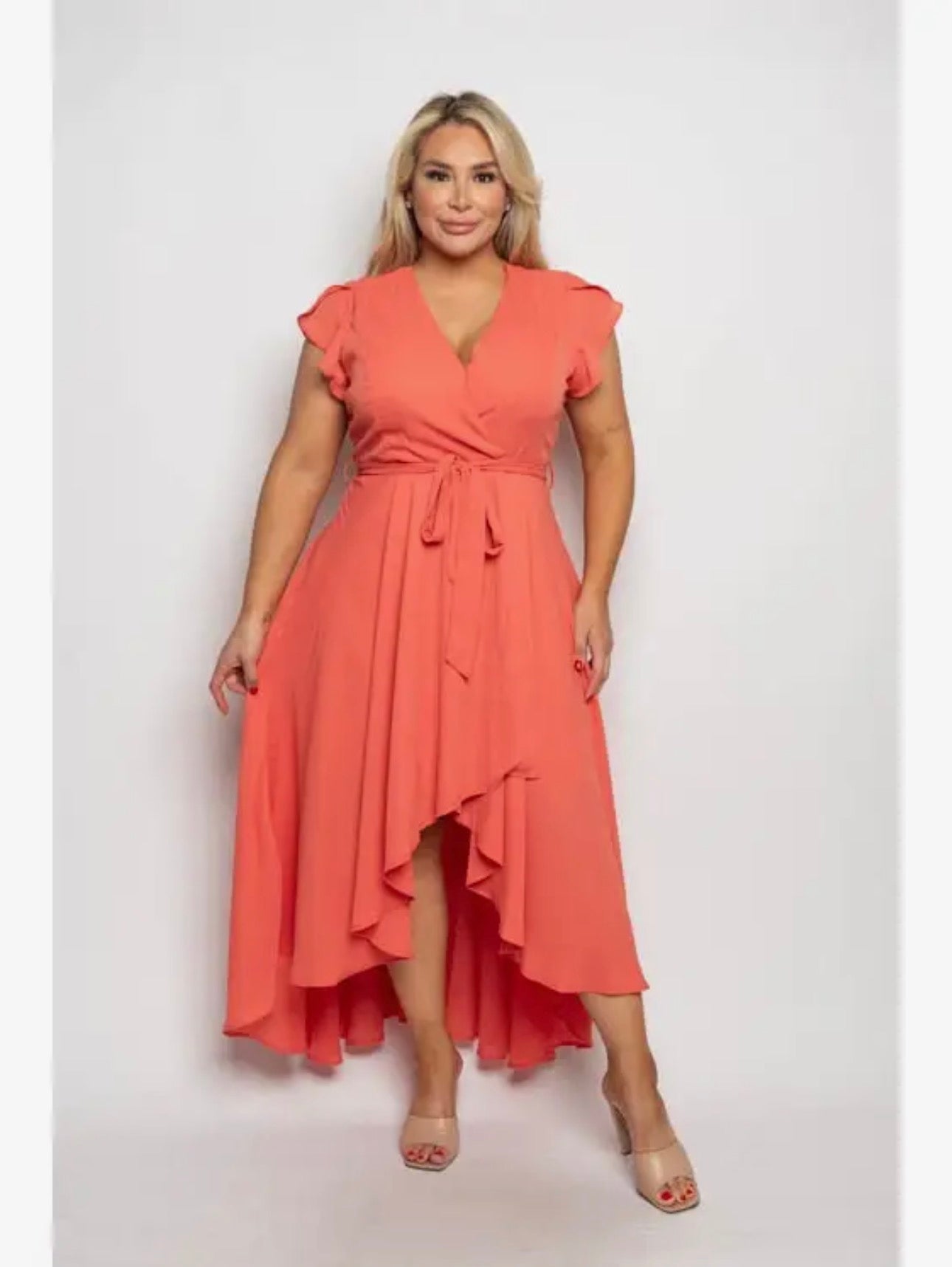 Coral Sunset Midi Dress