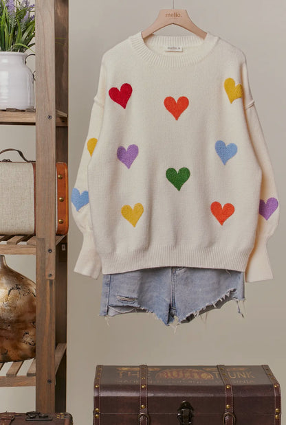 Love all over Mello Heart Sweater