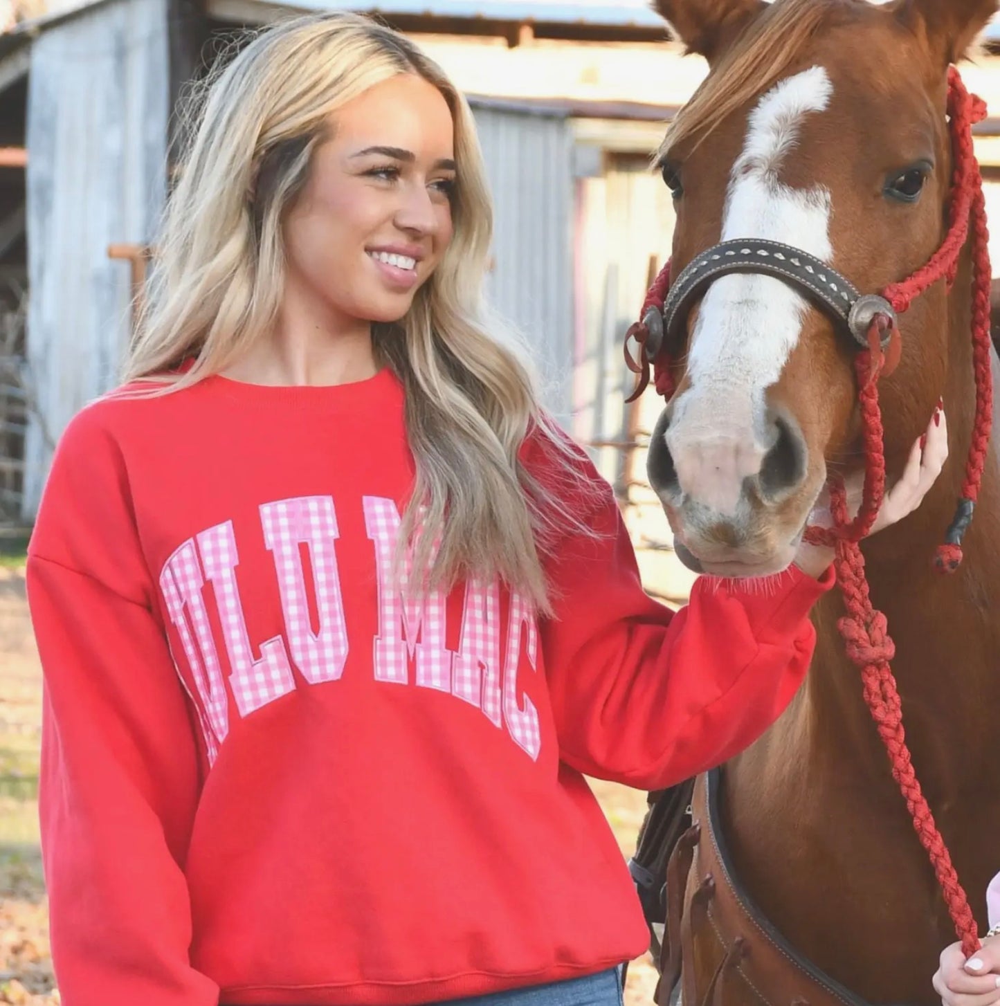 Lulu Mac Red With Gingham Sweater