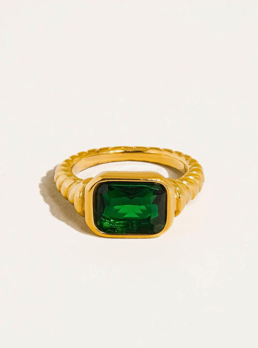 Paisley 18k Gold Non-Tarnish Green Ring