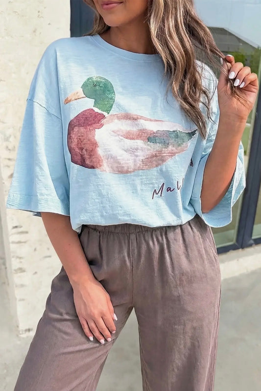 Mallard Moments Oversized Tee – Mist Blue