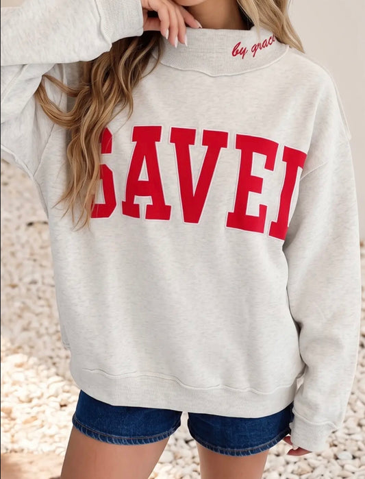 Saved By Grace Mock Neck Grey