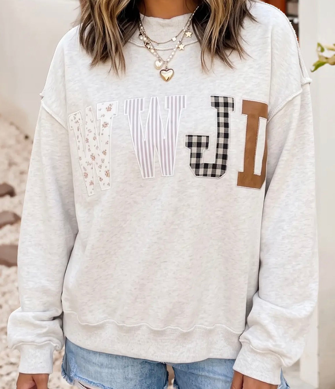 WWJD Mock Neck Patch Sweater