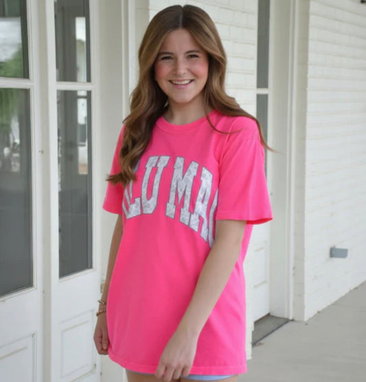 Lulu Mac Hot Pink With Camo Comfort Color Tee