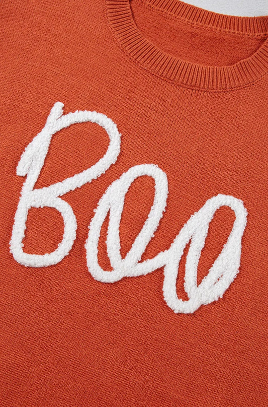 Halloween BOO Knit Sweater Orange