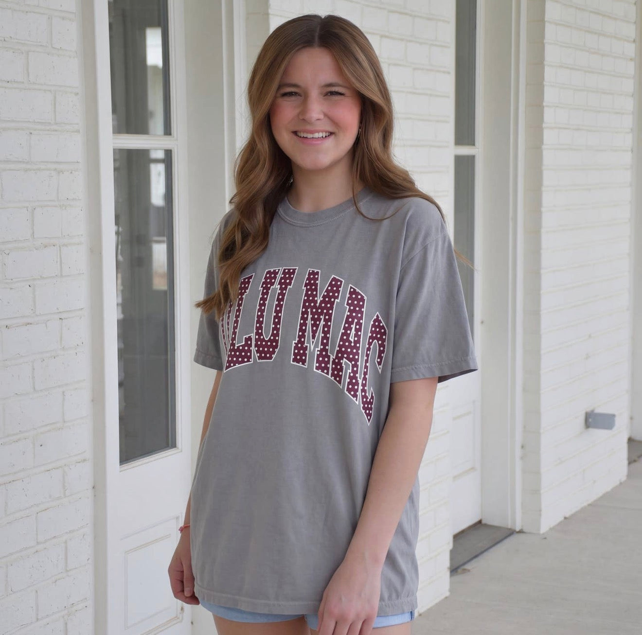 Lulu Mac Maroon/White Polka Dot Team Tee