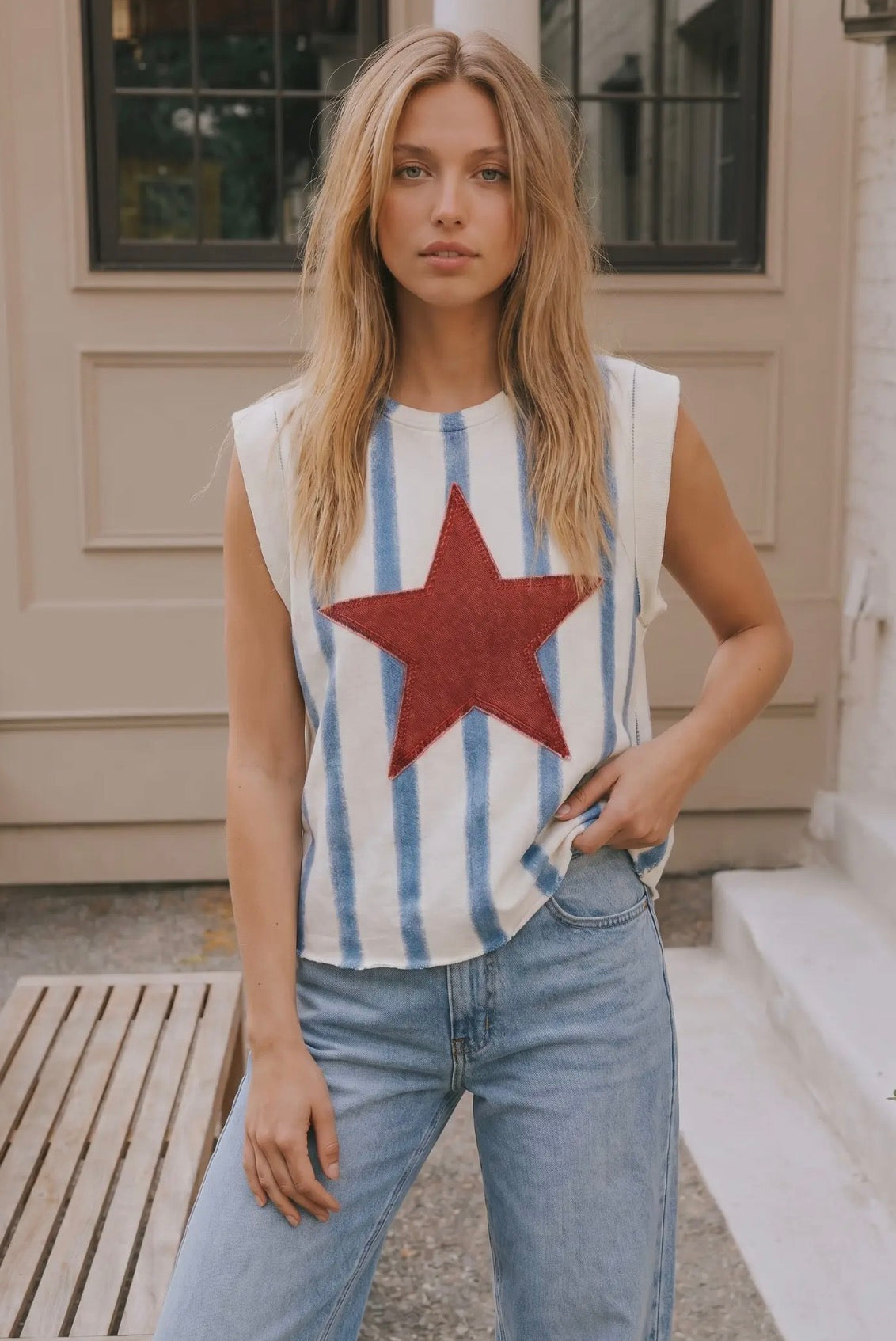 Star Patch Striped Sleeveless Top