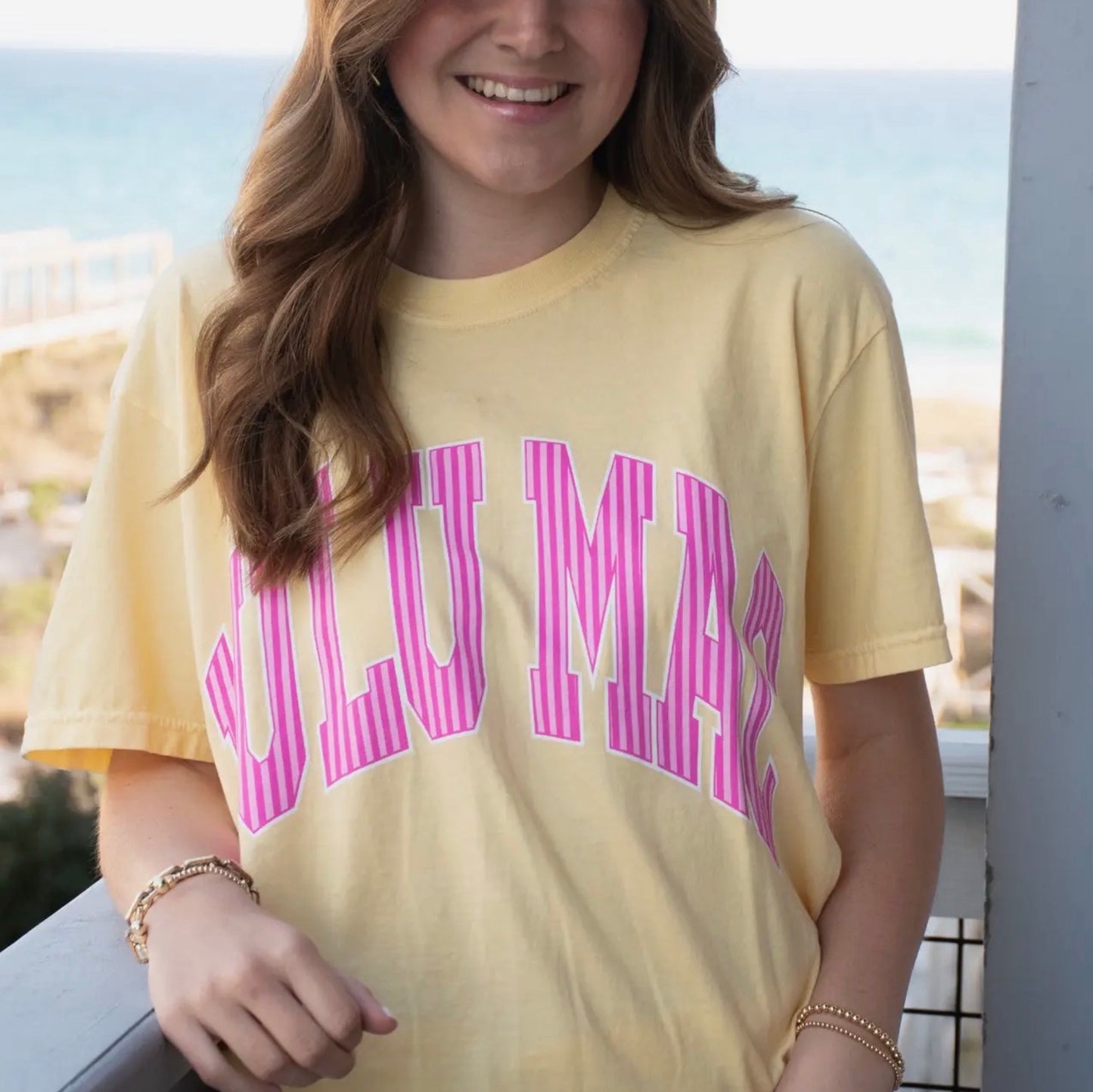 Lulu Mac Pink Stripes In Butter Tee