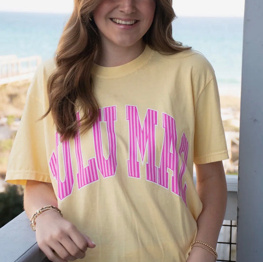 Lulu Mac Pink Stripes In Butter Tee