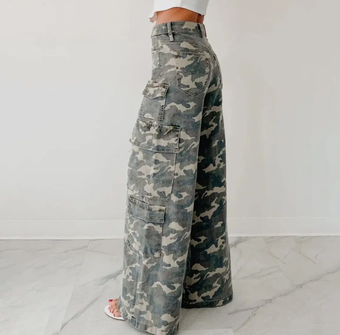 High Rise Cargo Camo Jean