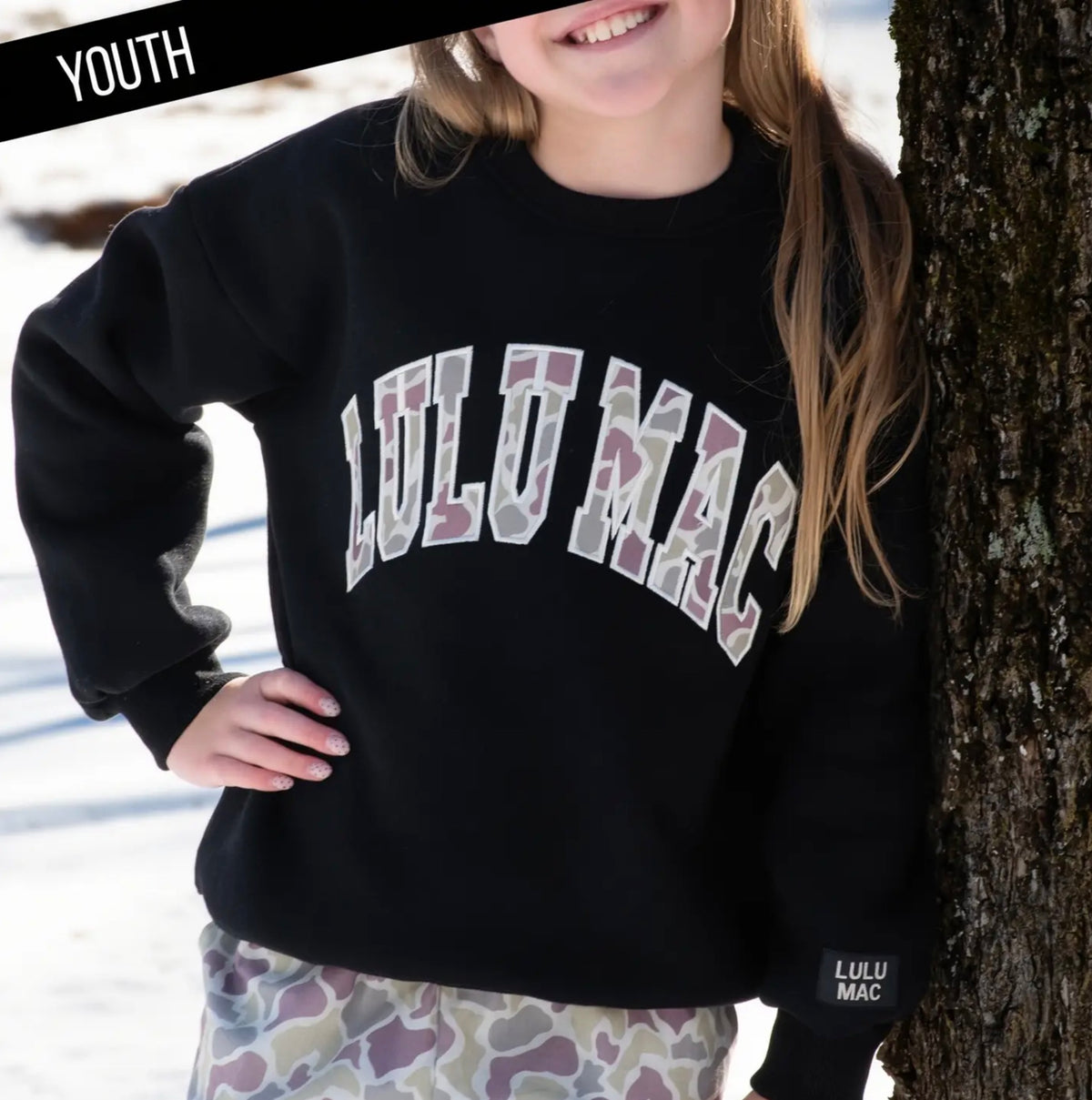 Lulu Mac Youth Camo Sweater Black