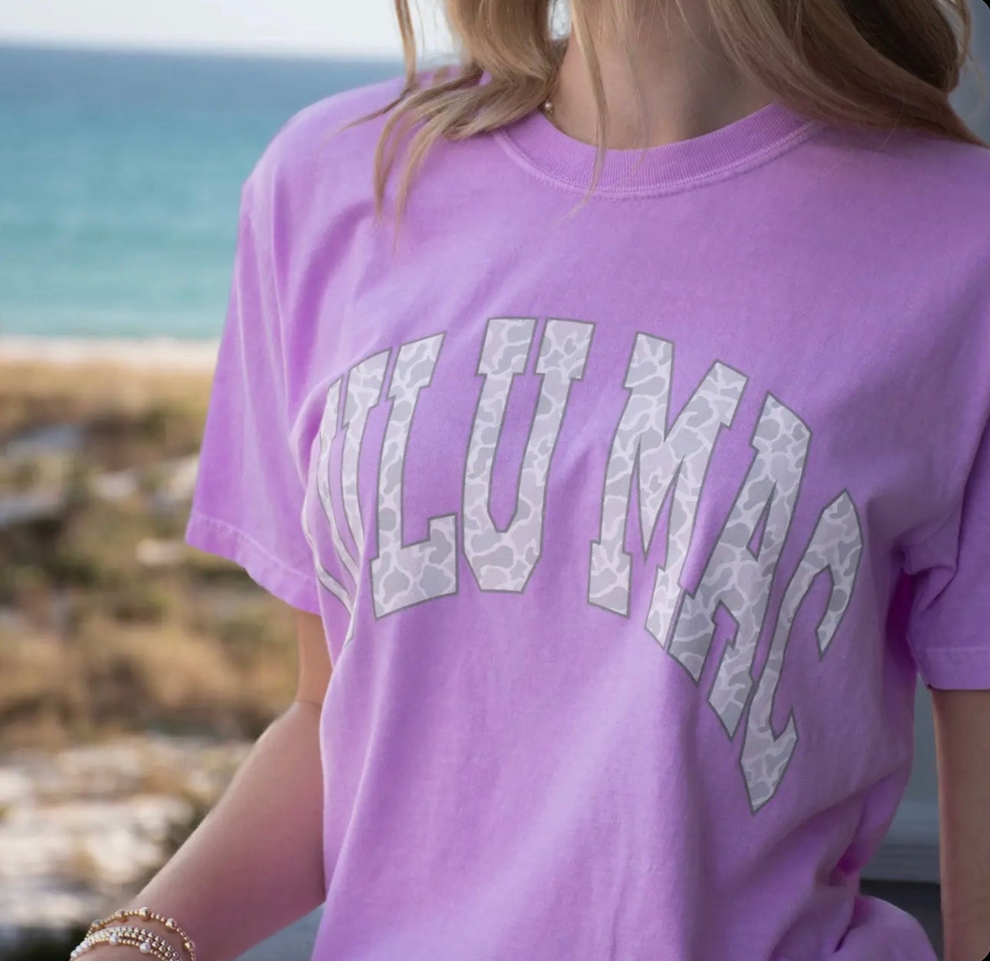 Lulu Mac Neon Violet With Camo Comfort Color Tee