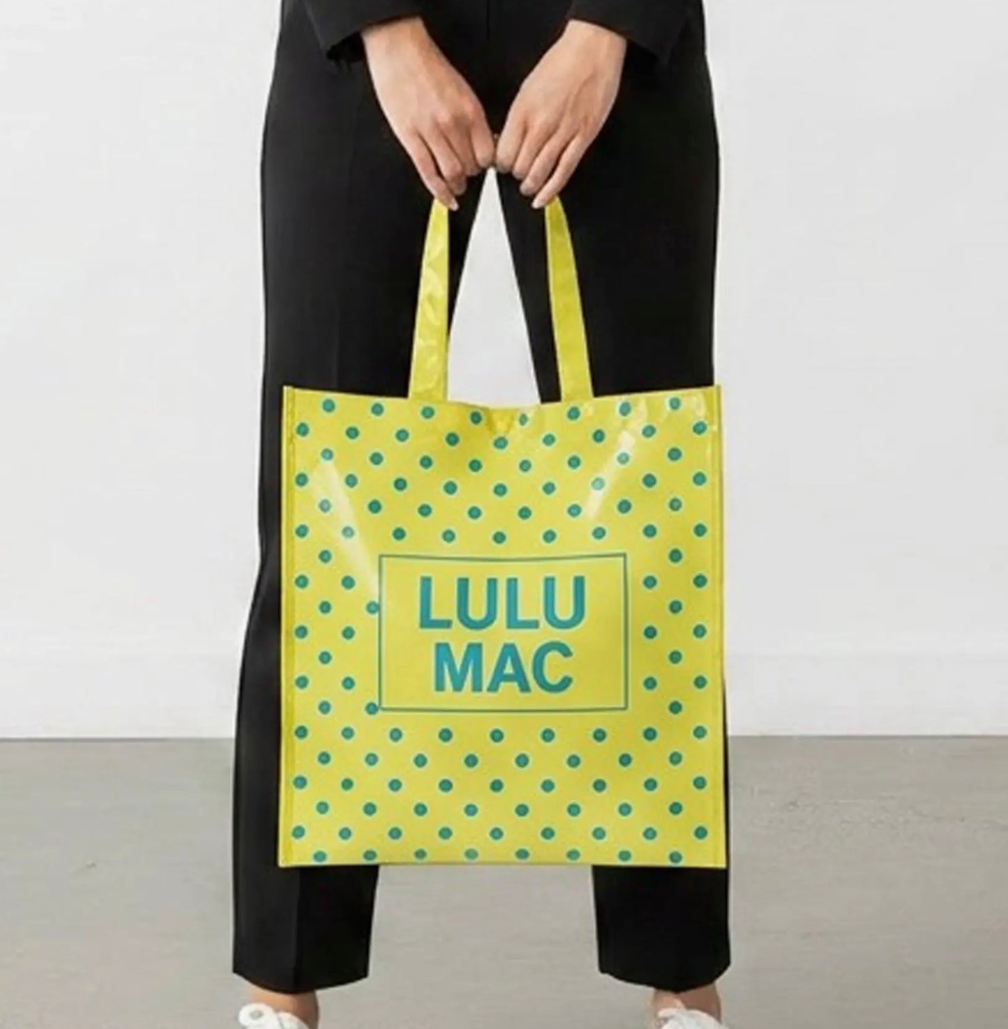 Lulu Mac Reusable Tote Yellow/Blue Polka Dots
